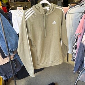 Adidas Khaki Hoodie with White Stripes